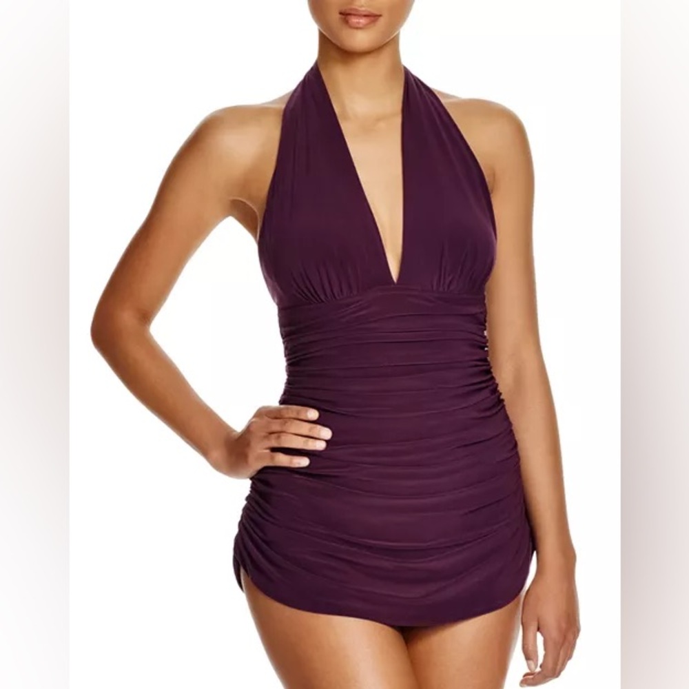 Magic suit Yvonne swim dress dark purple slimming shaping women’s size 14 summer